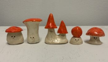 Ceramic Mushroom Figurines With Orange Caps I. 2x2x2 Ceramic Mushroom Figurines With Orange Caps I. 2x2x2